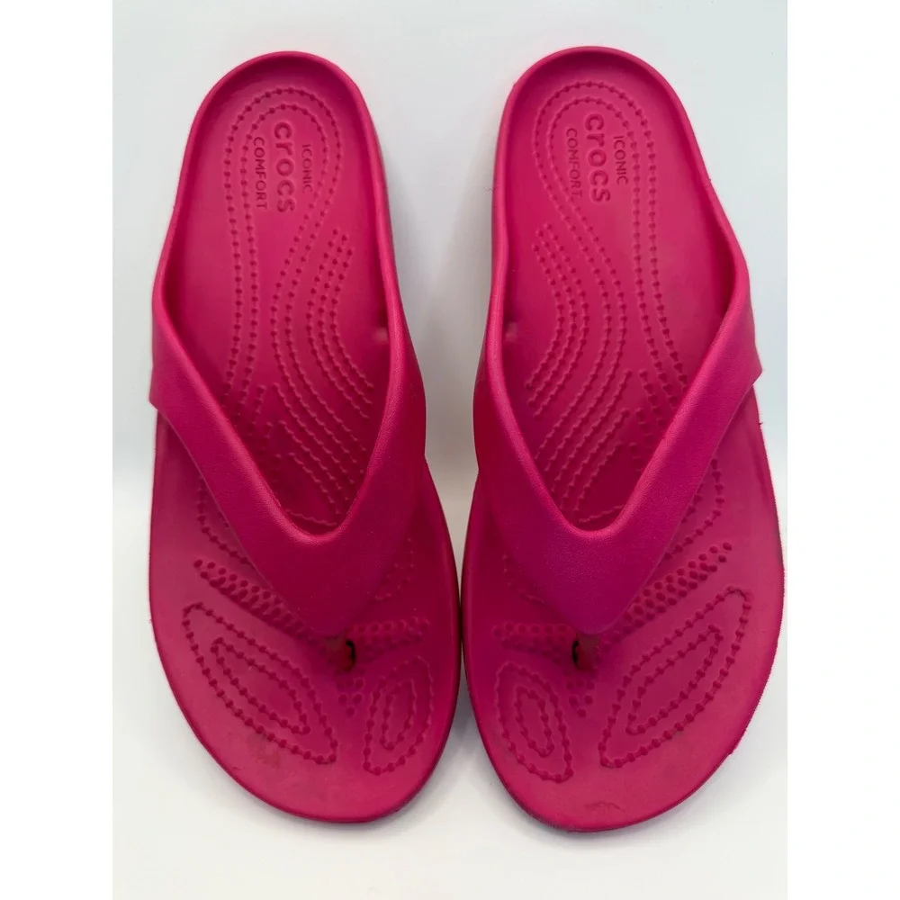 Crocs Kadee II Flip Flops Womens 6 Pink Sandals Lightweight Comfort 202492